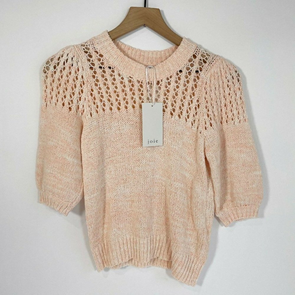 Joie Una Open-Knit Puff-Sleeve Sweater‎ Size XXS